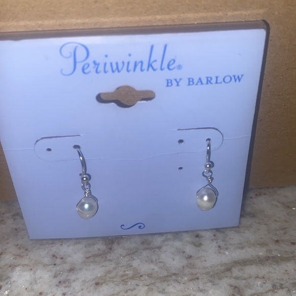 Silvertone and faux pearl hanging earrings. Hook back. NWT - Picture 5 of 8